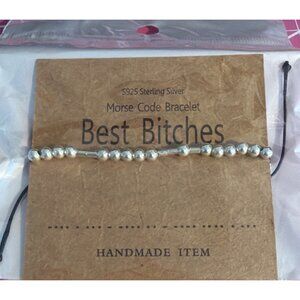 Sterling Silver Morse Code Bracelet "Best Bitches" Handmade Adjustable Jewelry